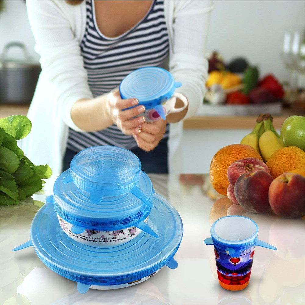 6 Pcs Reusable Universal Silicon Stretch Bowl Lids Kitchen Wrap Silicone Food Wrap Bowl Lid Kitchen Tools