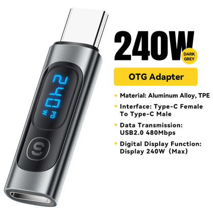 240W Type C to USB C OTG Connector Adapter with Digital Display