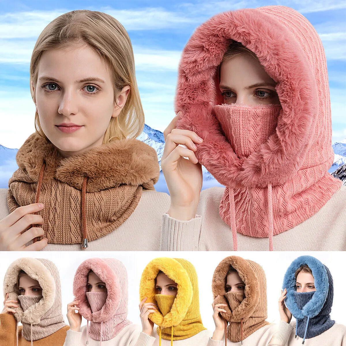 Thick Winter Fur Hooded Snood